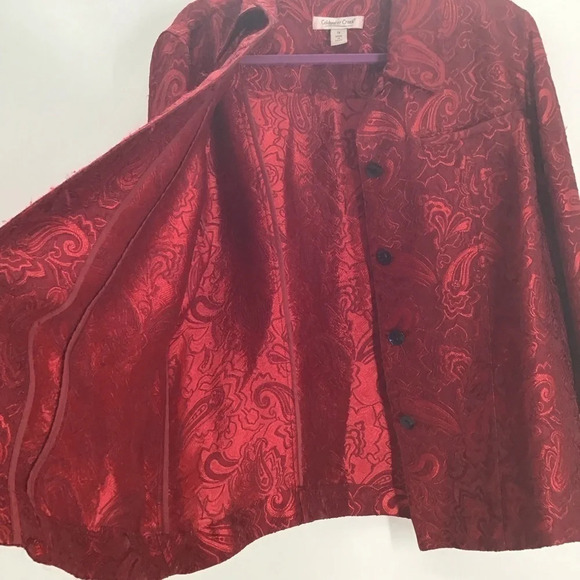 Coldwater Creek Women’s Damask Jacket/Top Opulent Rich Red PartyHoliday Size 1X - Picture 6 of 8